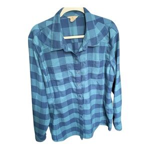 Super Soft Flannel Check Shirt Aqua Blue Buffalo Plaid Button Down Top Women’s